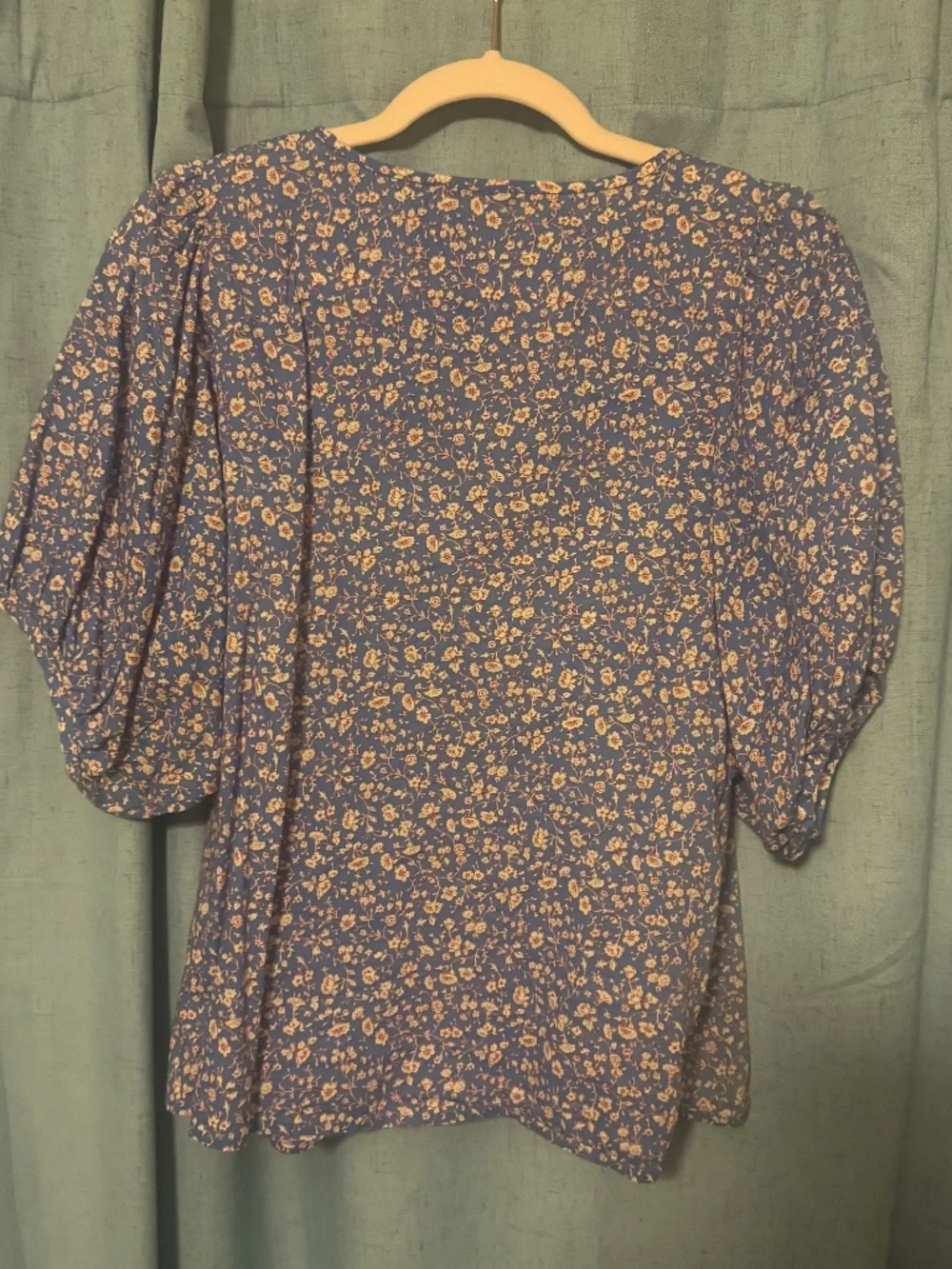 Madewell V-Neck Puff-Sleeve Top in Summer Vines Blue Ditsy Floral L